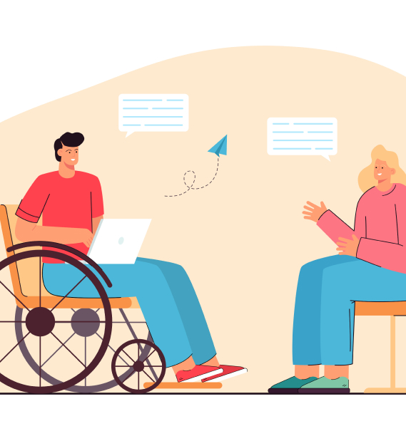 man with disability communicatingwith woman online